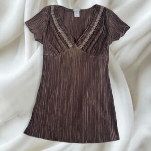 Bundle of Joy brown babydoll tie back sequin top y2k vintage fairy boho